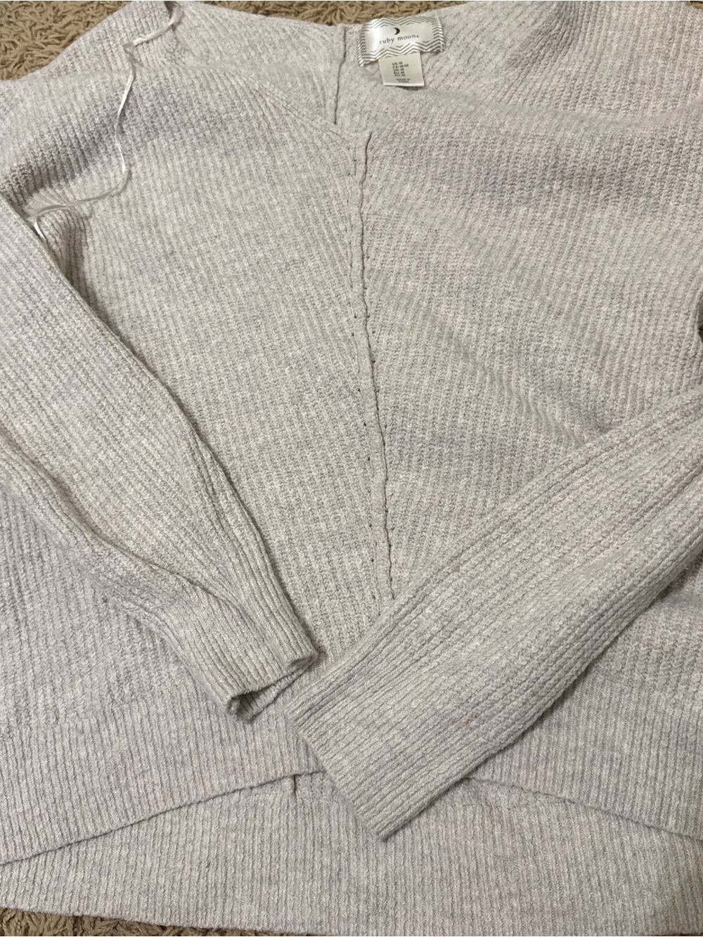 ruby moon Light Gray Ribbed Crewneck Sweater